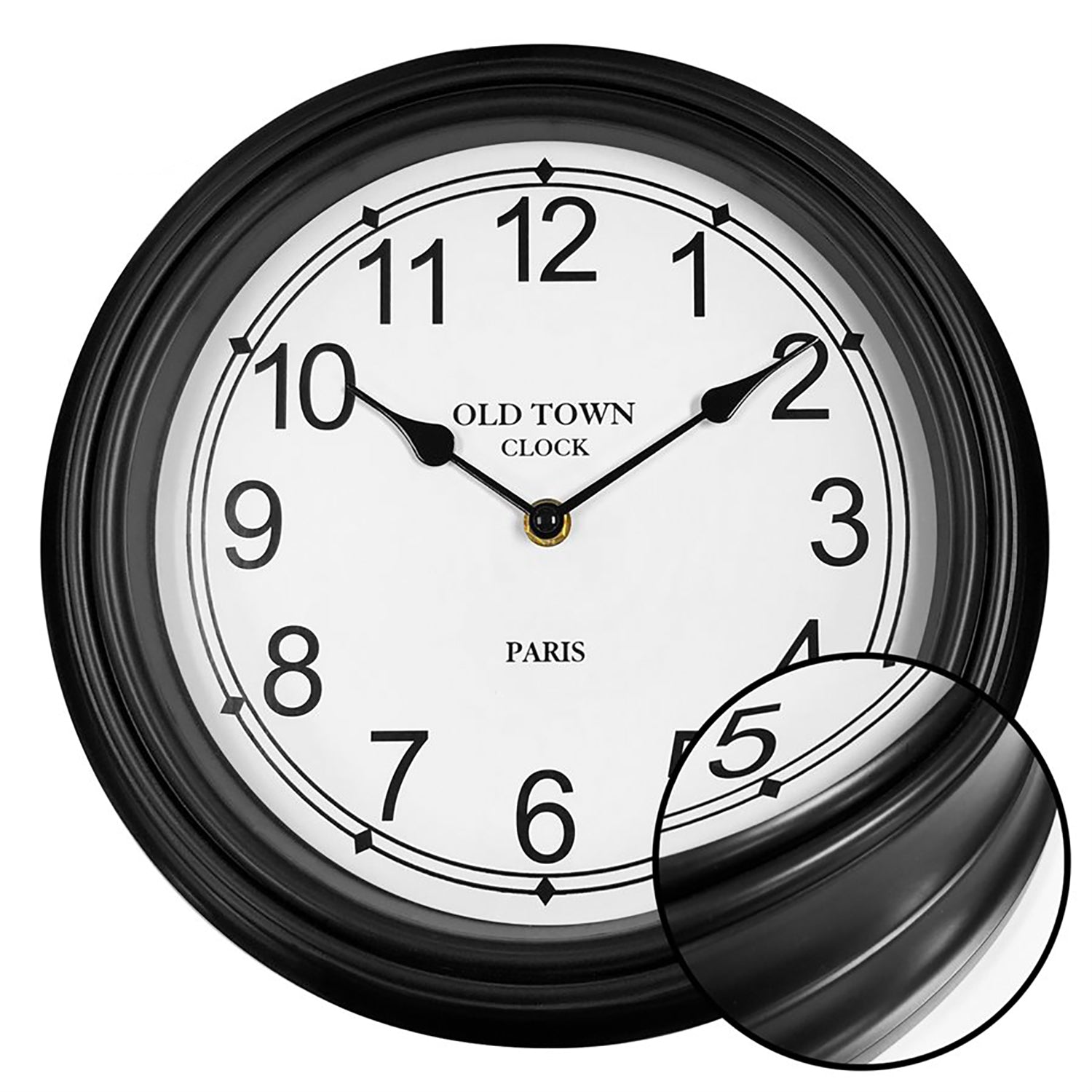 Hauz - Horloge Murale Ronde, Diamètre de 12", Précision Quartz, Noir - Simple Boutique