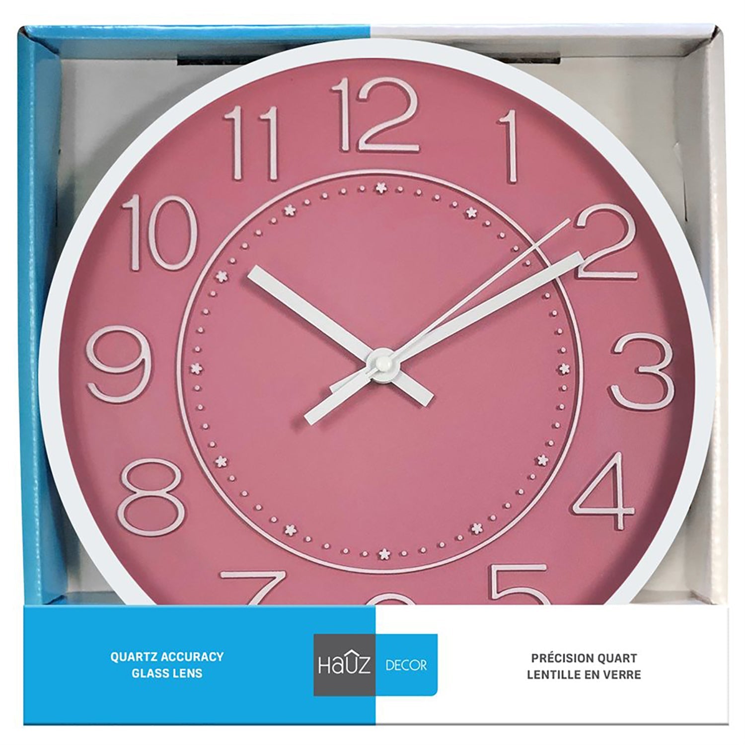 Hauz - Horloge Murale Ronde, Diamètre de 12", Précision Quartz, Rose - Simple Boutique