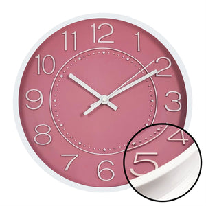 Hauz - Horloge Murale Ronde, Diamètre de 12", Précision Quartz, Rose - Simple Boutique
