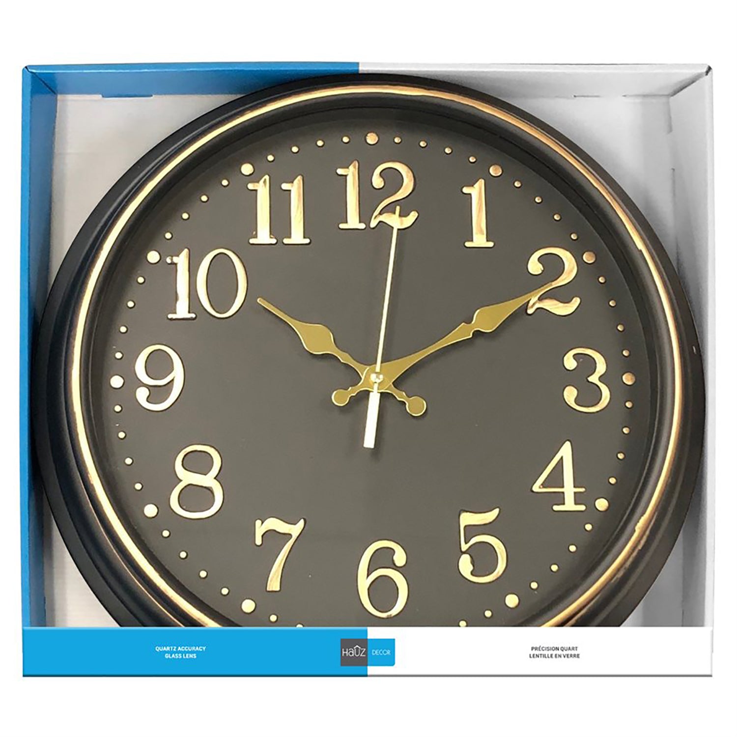 Hauz - Horloge Murale Ronde, Diamètre de 16", Précision Quartz, Noir - Simple Boutique