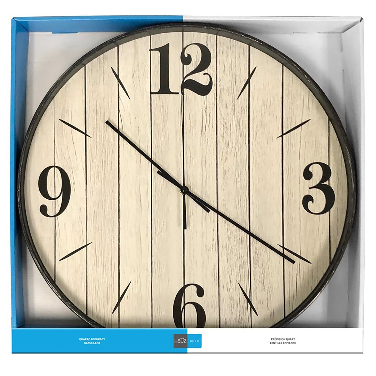 Hauz - Horloge Murale Ronde, Diamètre de 20", Précision Quartz, Imitation Bois - Simple Boutique