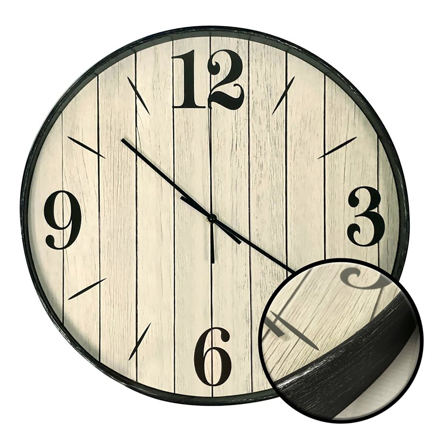 Hauz - Horloge Murale Ronde, Diamètre de 20", Précision Quartz, Imitation Bois - Simple Boutique