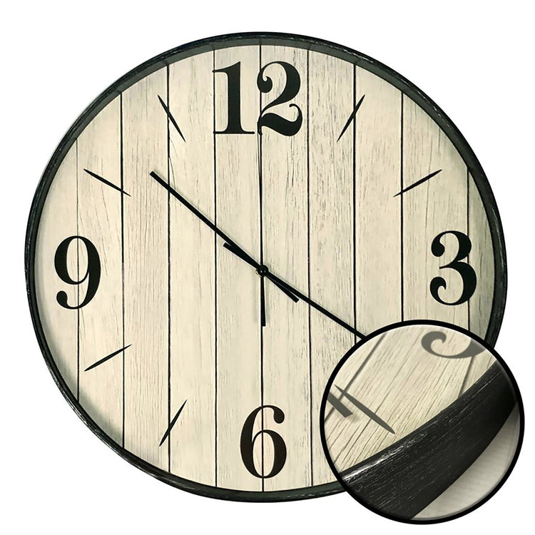 Hauz - Horloge Murale Ronde, Diamètre de 20", Précision Quartz, Imitation Bois - Simple Boutique