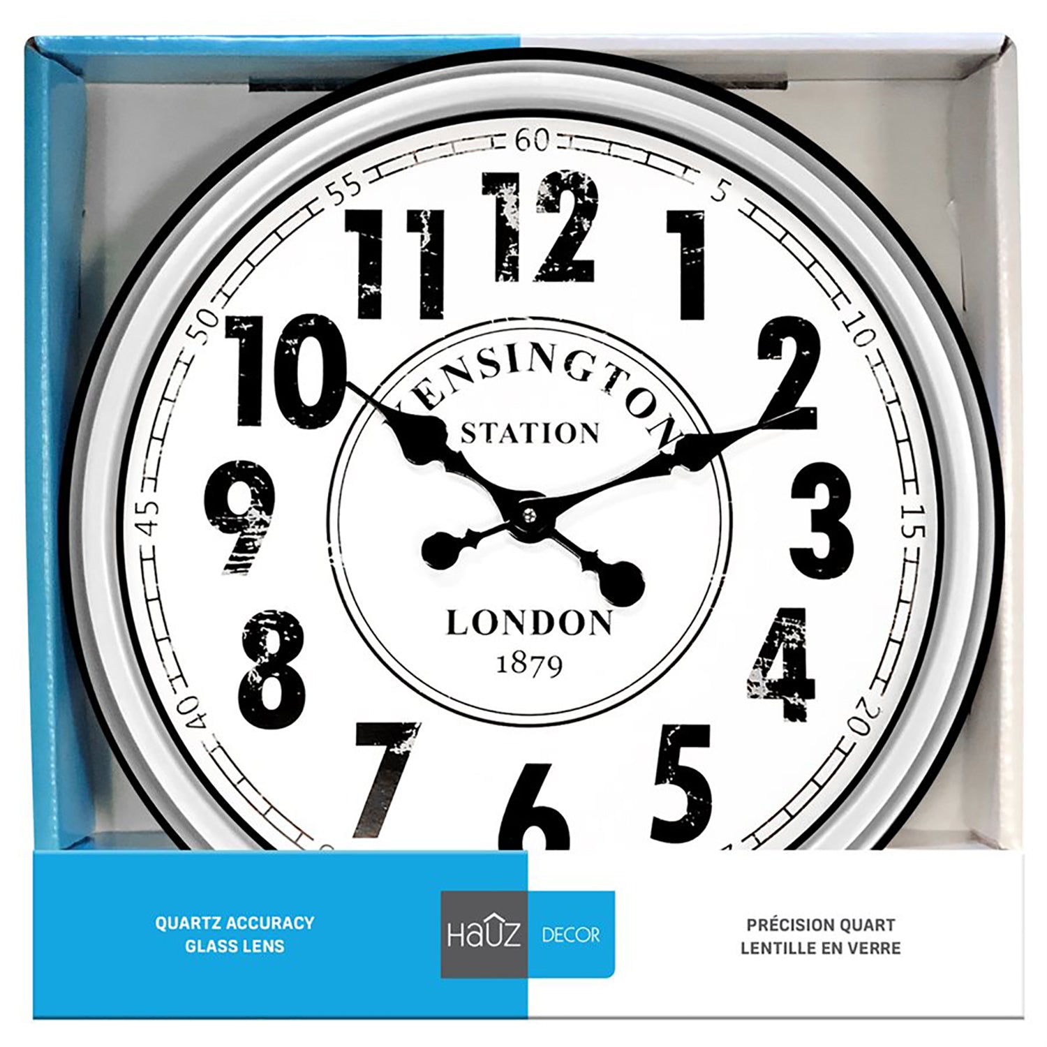 Hauz - Horloge Murale Ronde, Diamètre de 20", Précision Quartz, Noir - Simple Boutique
