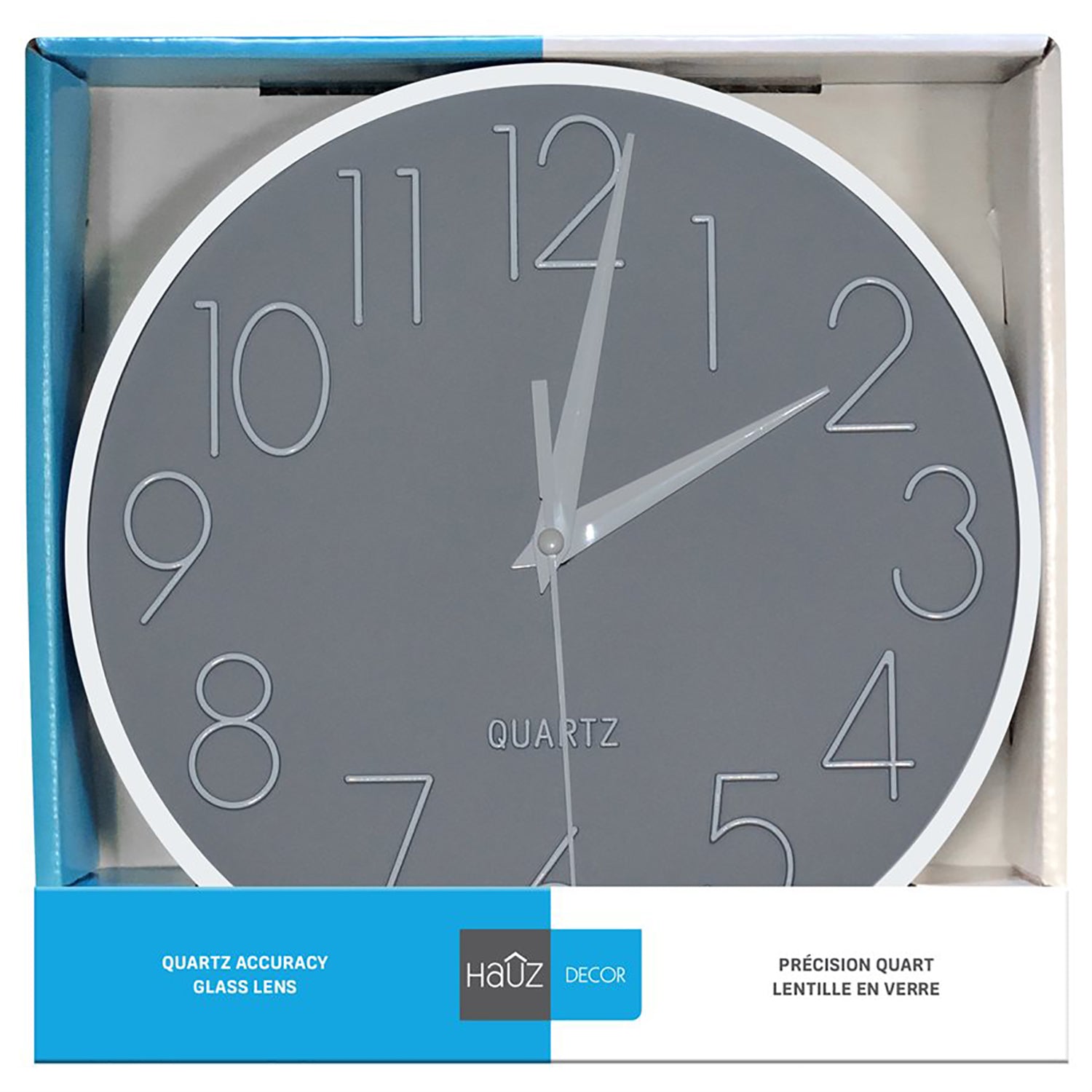 Hauz - Horloge Murale Ronde, Diamètre de 9", Précision Quartz, Gris - Simple Boutique