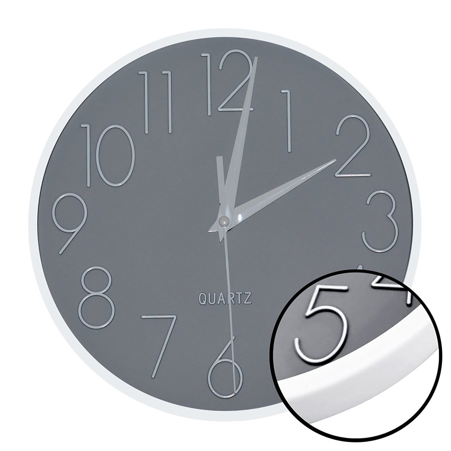 Hauz - Horloge Murale Ronde, Diamètre de 9", Précision Quartz, Gris - Simple Boutique