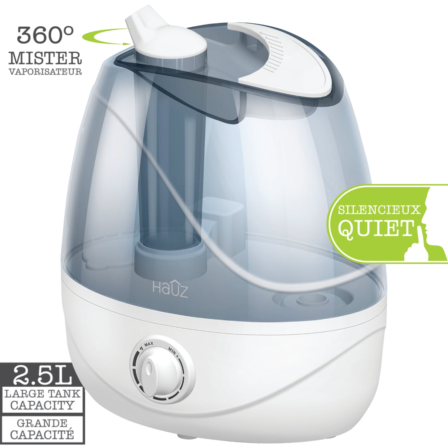 Hauz Humidificateur Ultrasonique à Vapeur Froide 2,5 L, Silencieux, Blanc - Simple Boutique