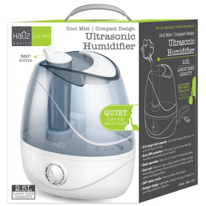 Hauz Humidificateur Ultrasonique à Vapeur Froide 2,5 L, Silencieux, Blanc - Simple Boutique