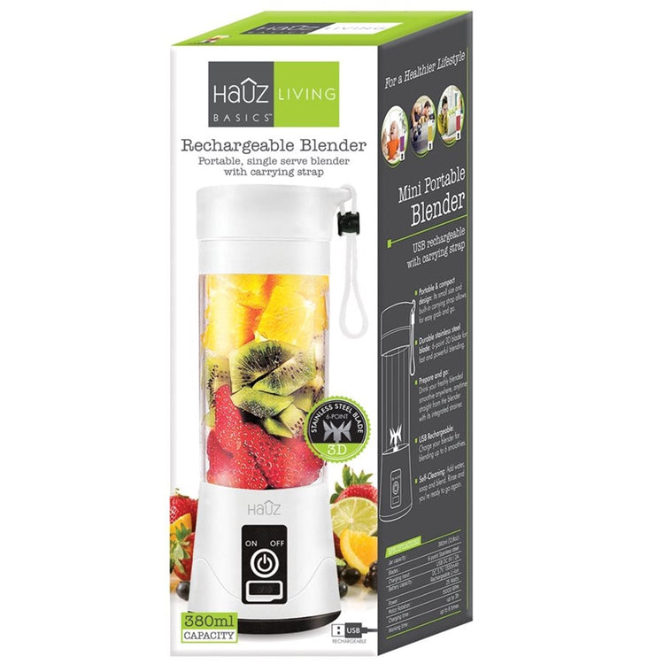 Hauz - Mélangeur Personnel Portable, Capacité de 380 mL, Rechargable par USB, Blanc - Simple Boutique