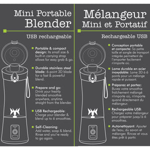 Hauz Mélangeur Portatif Rechargeable USB 380 ml avec Bec Verseur, Blanc - Simple Boutique