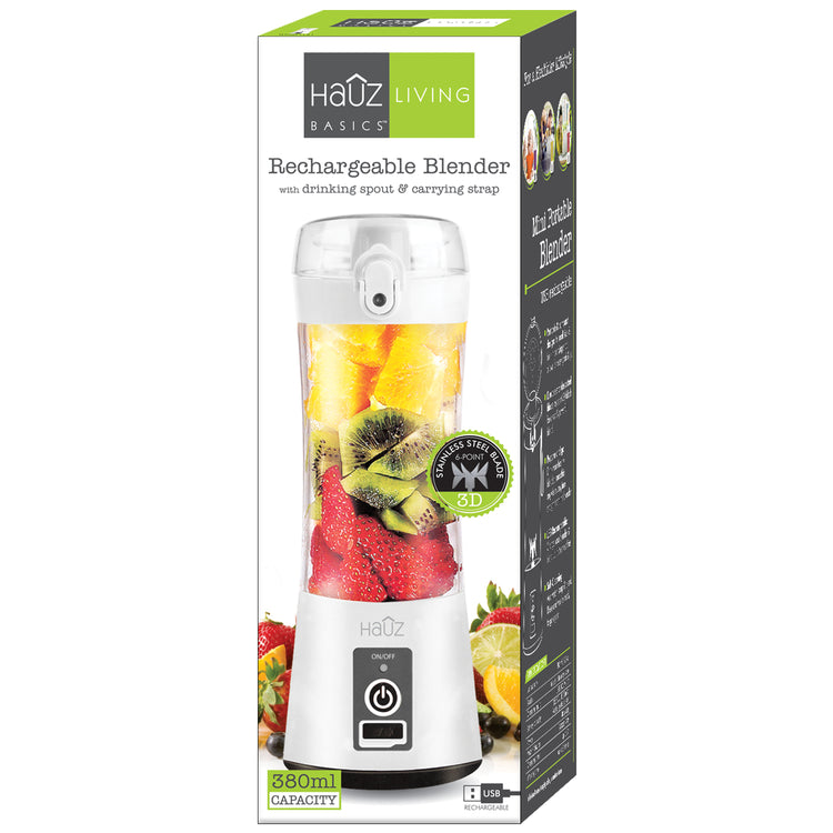 Hauz Mélangeur Portatif Rechargeable USB 380 ml avec Bec Verseur, Blanc - Simple Boutique
