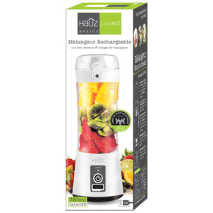 Hauz Mélangeur Portatif Rechargeable USB 380 ml avec Bec Verseur, Blanc - Simple Boutique