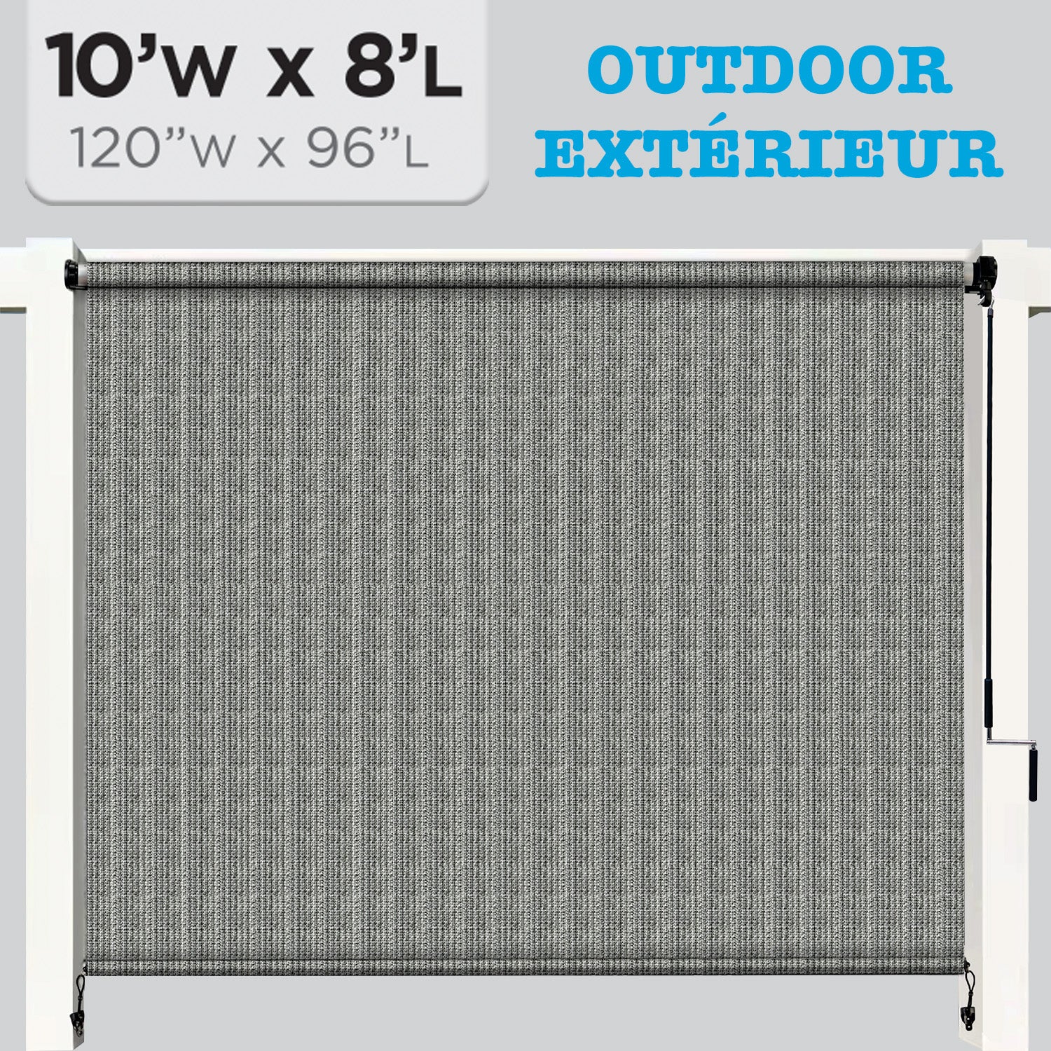 Hauz Store Extérieur à Rouleau 120" X 96", 10 pi x 8 pi, Commande à Baguette, Toile PEHD Bloque 95 % des UV, Gris - Simple Boutique
