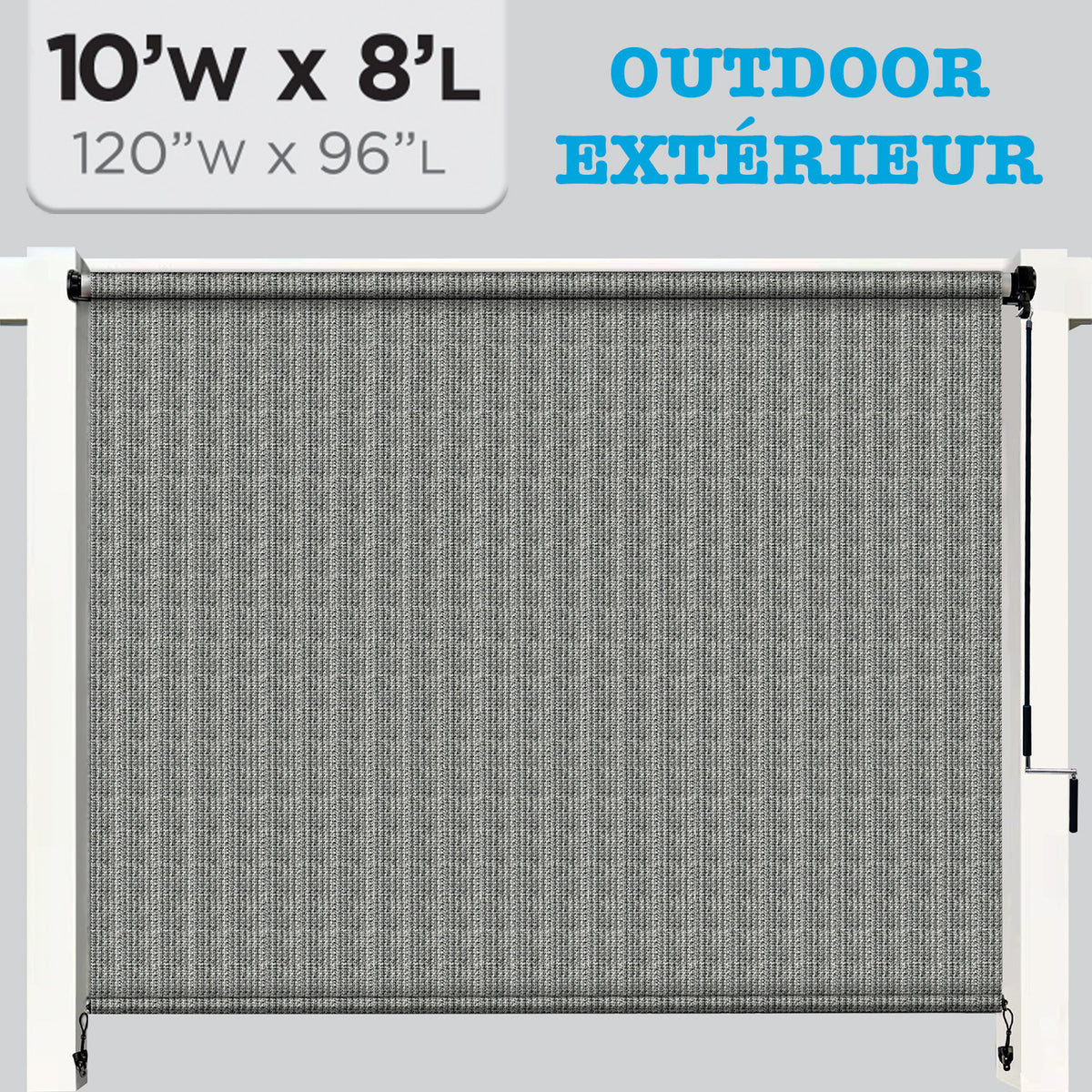 Hauz Store Extérieur à Rouleau 120" X 96", 10 pi x 8 pi, Commande à Baguette, Toile PEHD Bloque 95 % des UV, Gris - Simple Boutique