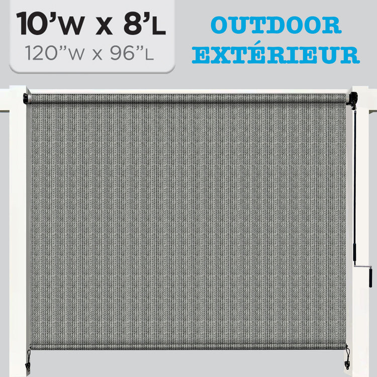 Hauz Store Extérieur à Rouleau 120" X 96", 10 pi x 8 pi, Commande à Baguette, Toile PEHD Bloque 95 % des UV, Gris - Simple Boutique