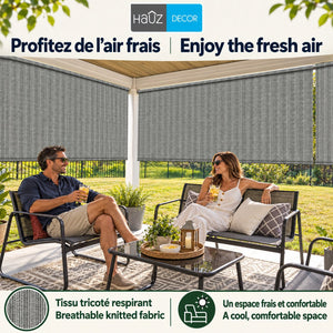 Hauz Store Extérieur à Rouleau 120" X 96", 10 pi x 8 pi, Commande à Baguette, Toile PEHD Bloque 95 % des UV, Gris - Simple Boutique