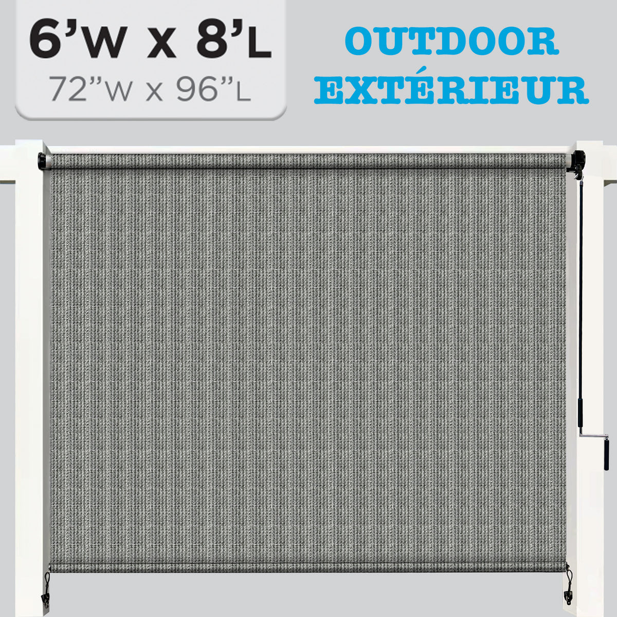 Hauz Store Extérieur à Rouleau 72" X 96", 6 pi x 8 pi, Commande à Baguette, Toile PEHD Bloque 95 % des UV, Gris - Simple Boutique