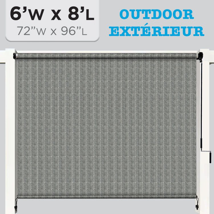 Hauz Store Extérieur à Rouleau 72" X 96", 6 pi x 8 pi, Commande à Baguette, Toile PEHD Bloque 95 % des UV, Gris - Simple Boutique