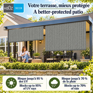 Hauz Store Extérieur à Rouleau 72" X 96", 6 pi x 8 pi, Commande à Baguette, Toile PEHD Bloque 95 % des UV, Gris - Simple Boutique