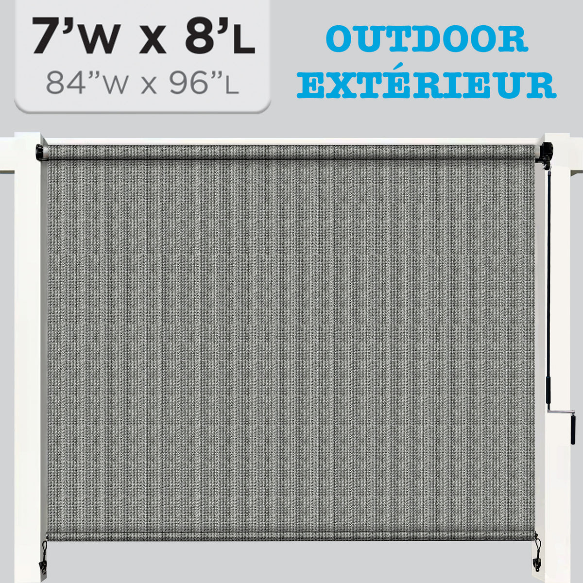 Hauz Store Extérieur à Rouleau 84" X 96", 7 pi x 8 pi, Commande à Baguette, Toile PEHD Bloque 95 % des UV, Gris - Simple Boutique