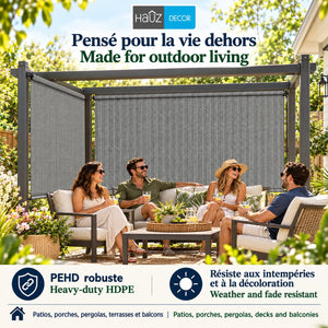 Hauz Store Extérieur à Rouleau 84" X 96", 7 pi x 8 pi, Commande à Baguette, Toile PEHD Bloque 95 % des UV, Gris - Simple Boutique