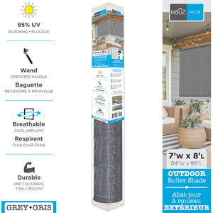 Hauz Store Extérieur à Rouleau 84" X 96", 7 pi x 8 pi, Commande à Baguette, Toile PEHD Bloque 95 % des UV, Gris - Simple Boutique