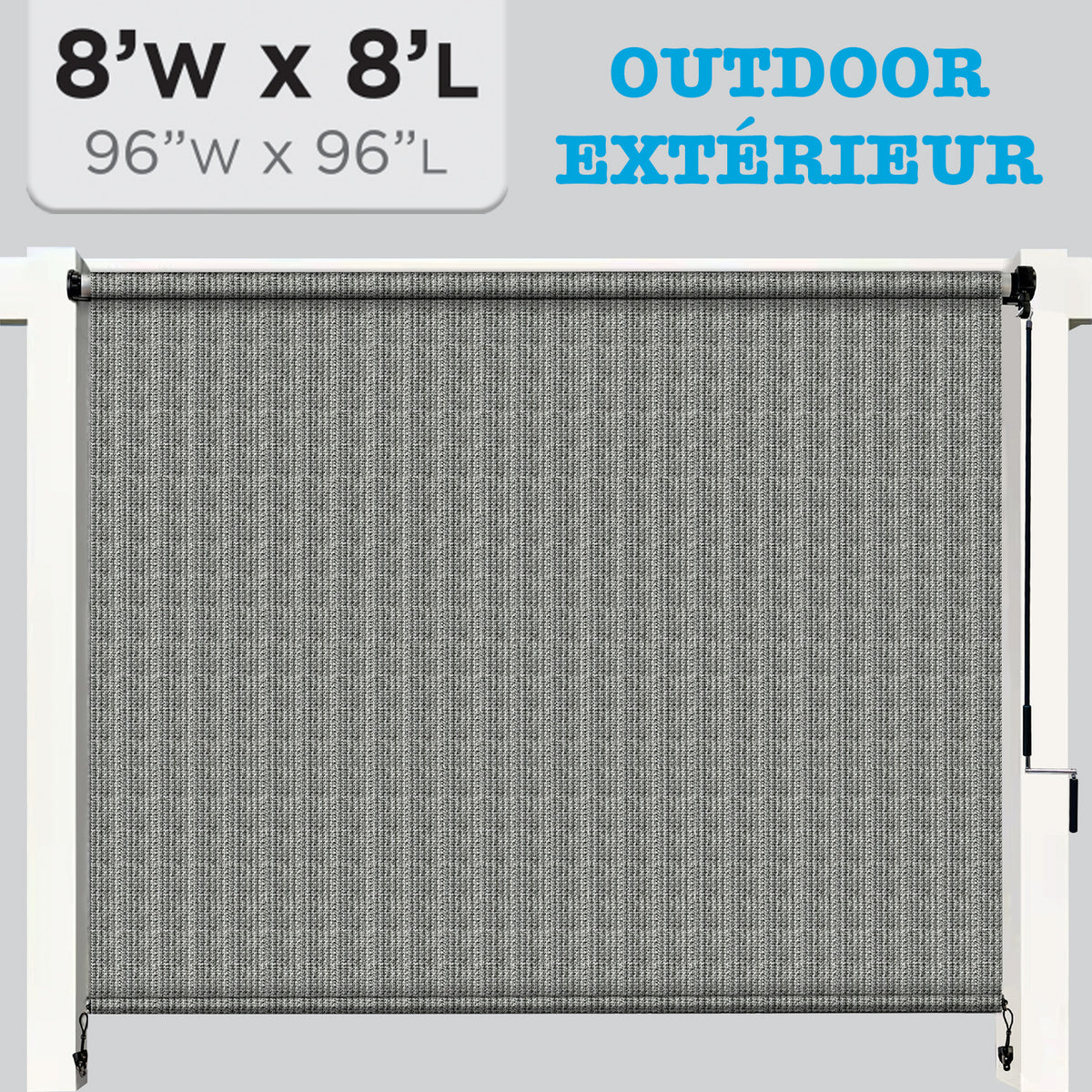 Hauz Store Extérieur à Rouleau 96" X 96", 8 pi x 8 pi, Commande à Baguette, Toile PEHD Bloque 95 % des UV, Gris - Simple Boutique