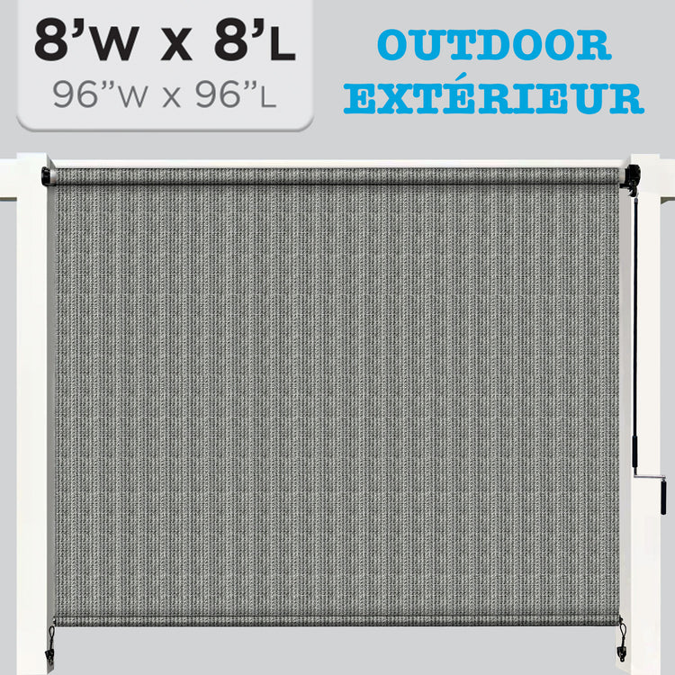 Hauz Store Extérieur à Rouleau 96" X 96", 8 pi x 8 pi, Commande à Baguette, Toile PEHD Bloque 95 % des UV, Gris - Simple Boutique