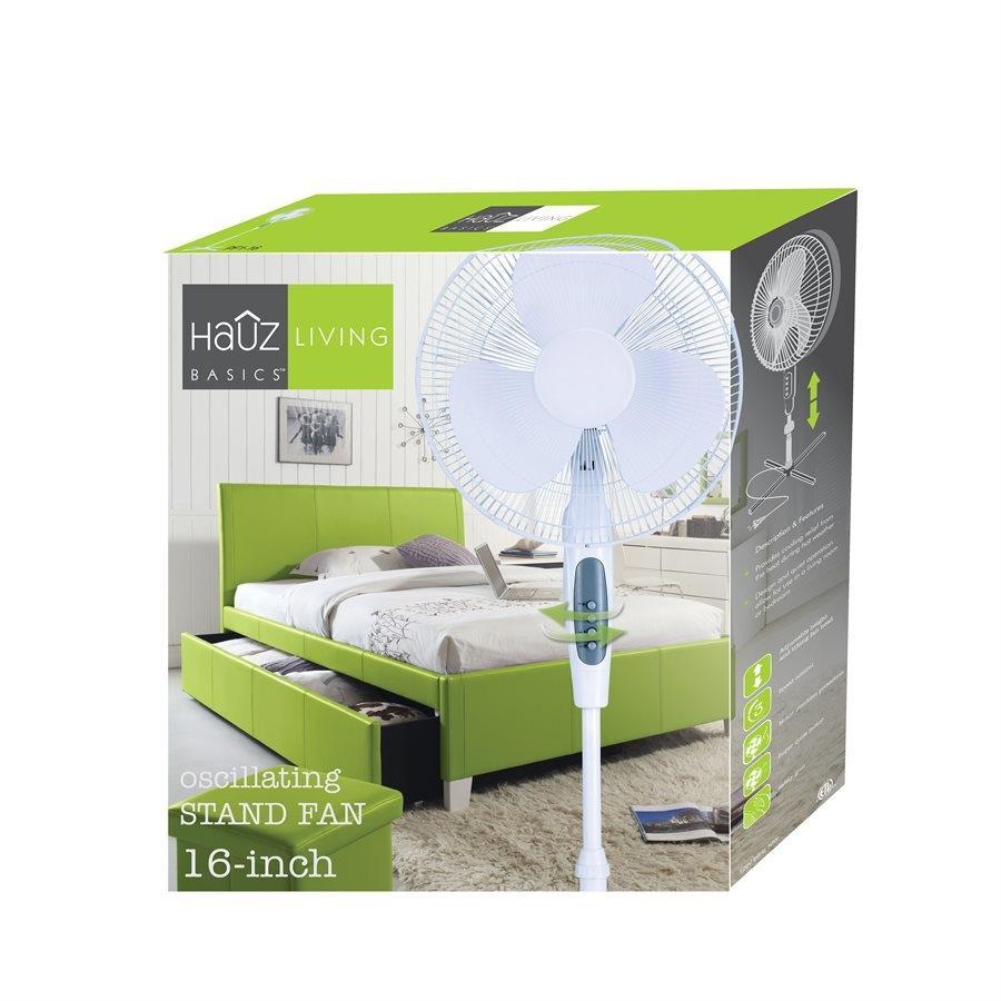 Hauz - Ventilateur Oscillant sur Pied à 3 Vitesses, Diamètre de 16 Pouces, Blanc - Simple Boutique