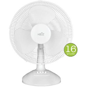 Hauz - Ventilateur de Bureau Oscillant, Diamètre de 16 po, Design Compact, Blanc - Simple Boutique