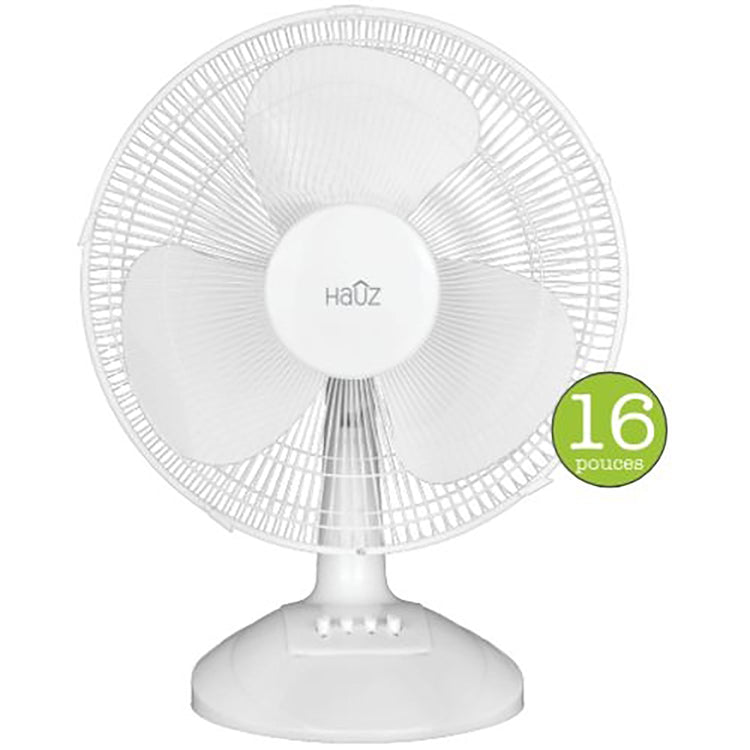 Hauz - Ventilateur de Bureau Oscillant, Diamètre de 16 po, Design Compact, Blanc - Simple Boutique