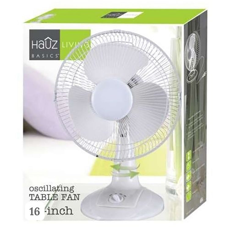 Hauz - Ventilateur de Bureau Oscillant, Diamètre de 16 po, Design Compact, Blanc - Simple Boutique