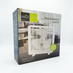 Hauz - Ventillateur Carré de 10", Réglage à 3 Vitesses, Moteur Silencieux, Blanc - Simple Boutique