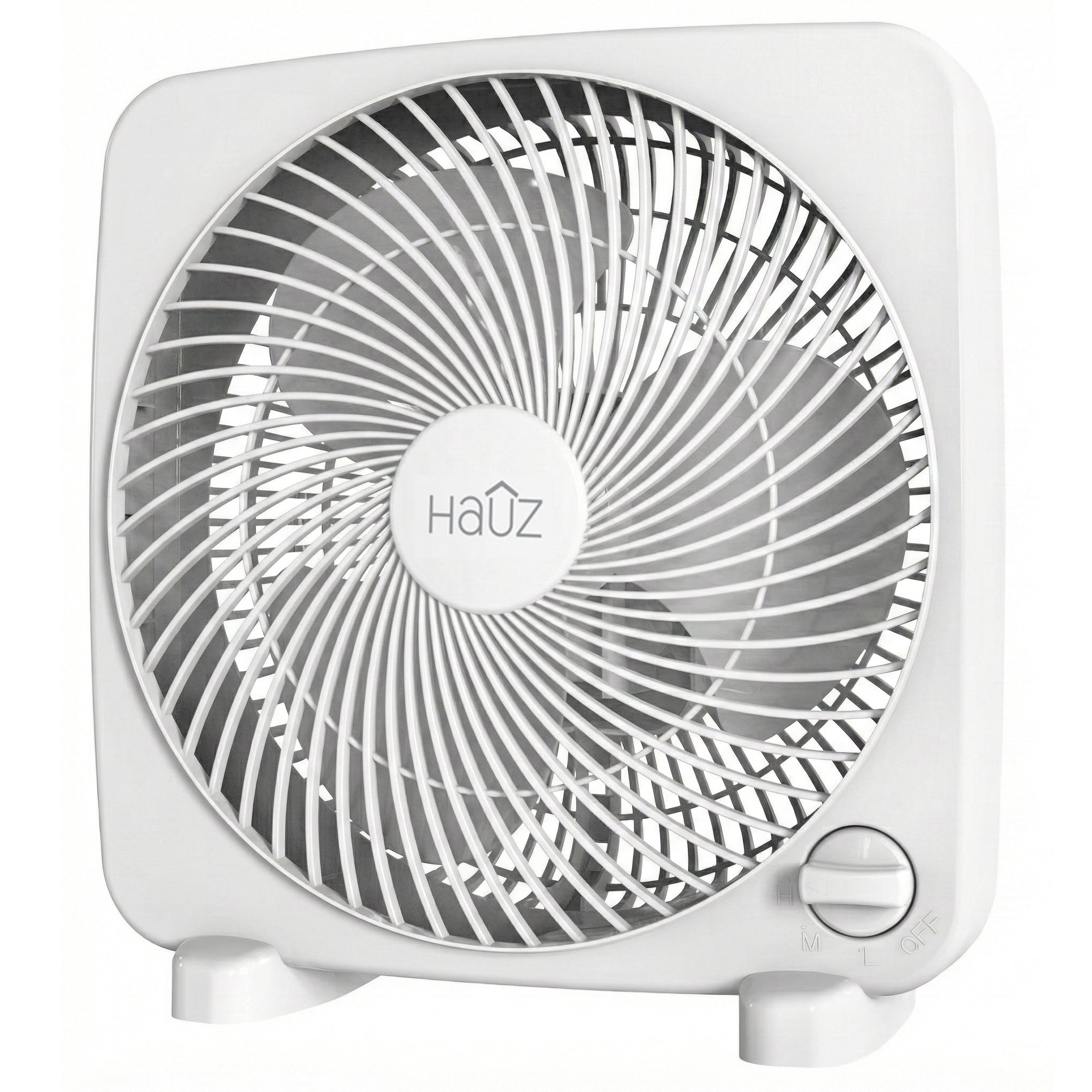Hauz - Ventillateur Carré de 9", Réglage à 3 Vitesses, Moteur Silencieux, Blanc - Simple Boutique