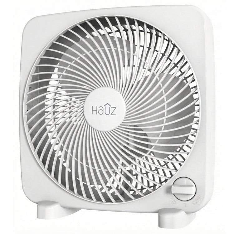 Hauz - Ventillateur Carré de 9", Réglage à 3 Vitesses, Moteur Silencieux, Blanc - Simple Boutique