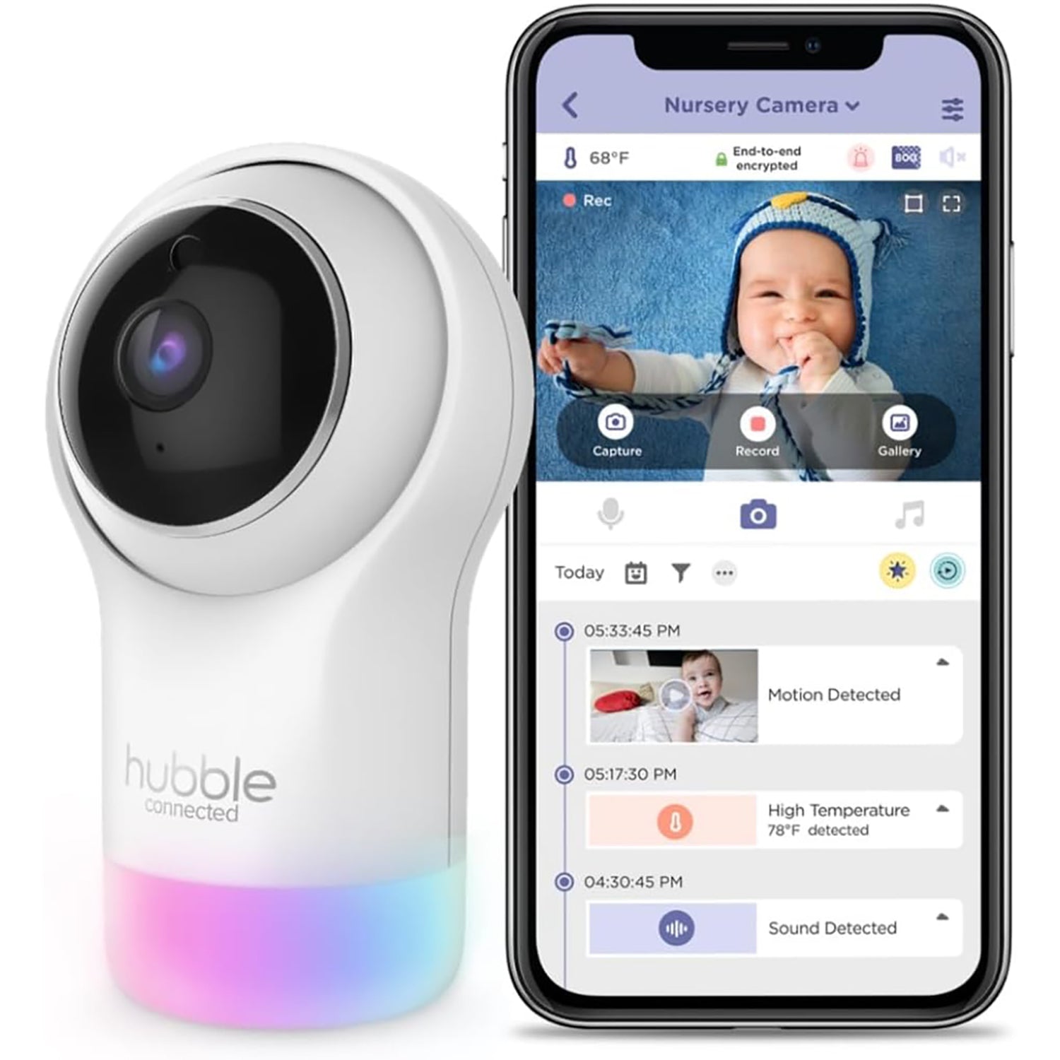 Hubble - Moniteur pour Bébé HD Intelligent Nursery Pal Glow avec Veilleuse, Blanc - Simple Boutique