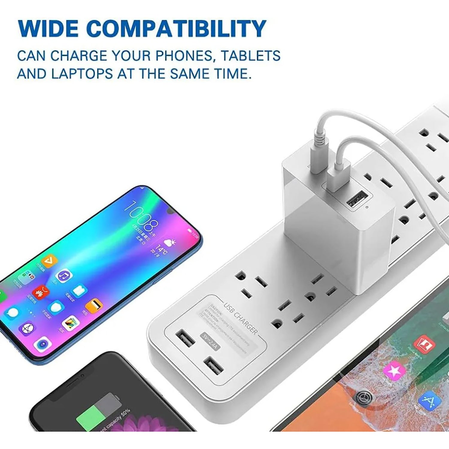 HuntKey - Chargeur Mural 1 Prise USB-C et 2 Prises USB-A Avec Câble de 1.8m, Blanc - Simple Boutique