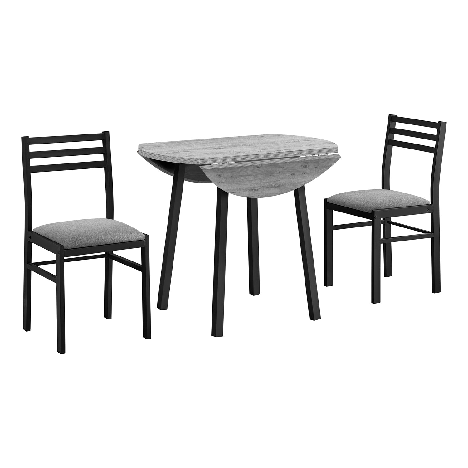I 1007 - Ensemble De Table À Manger, Ensemble 3pcs, Petit, Tablette Rabattante 35", Cuisine, Métal Noir, Stratifié Gris, Contemporain, Moderne - Simple Boutique