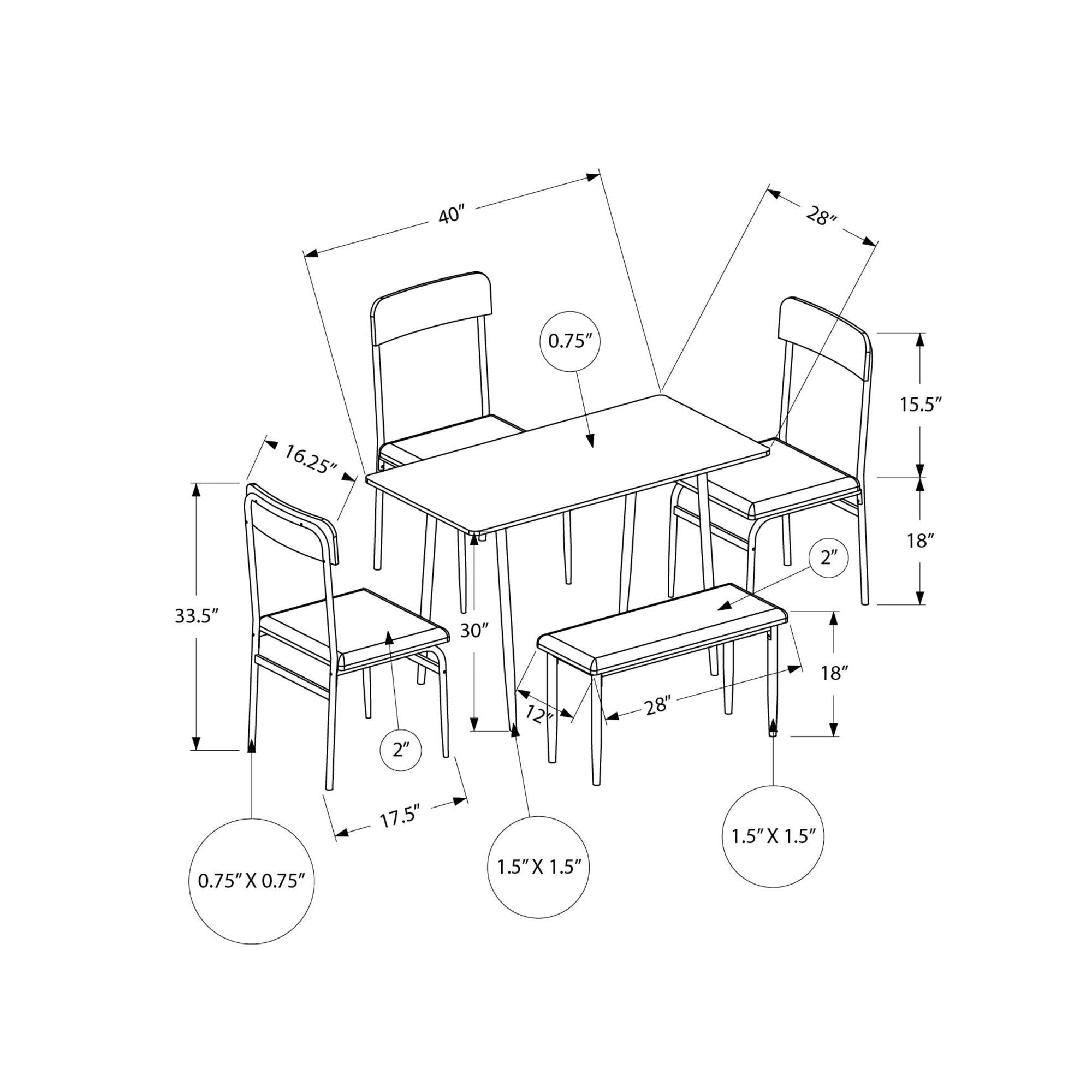 I 1027 - Ens Salle A Manger, Ensemble De 5 Pièces, 40'' Rectangulaire, Petit, Cuisine, Métal Noir, Contemporain, Moderne - Simple Boutique