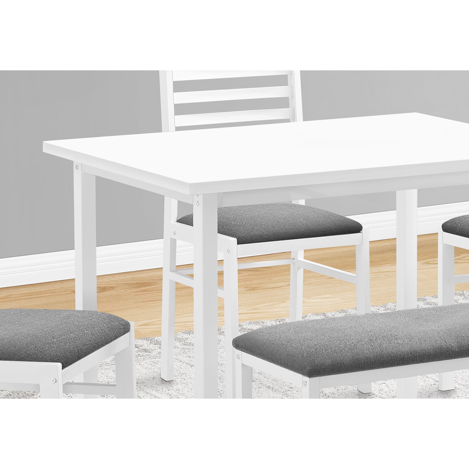 I 1031 - Ensemble Salle A Manger, 5pcs Ensemble, 40" Rectangulaire, Cuisine, Petit, Métal Blanc Et Laminé, Tissu Gris, Contemporain, Moderne - Simple Boutique