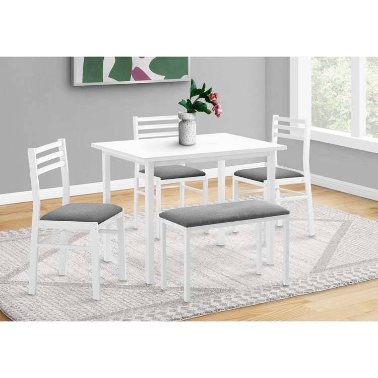 I 1031 - Ensemble Salle A Manger, 5pcs Ensemble, 40" Rectangulaire, Cuisine, Petit, Métal Blanc Et Laminé, Tissu Gris, Contemporain, Moderne - Simple Boutique