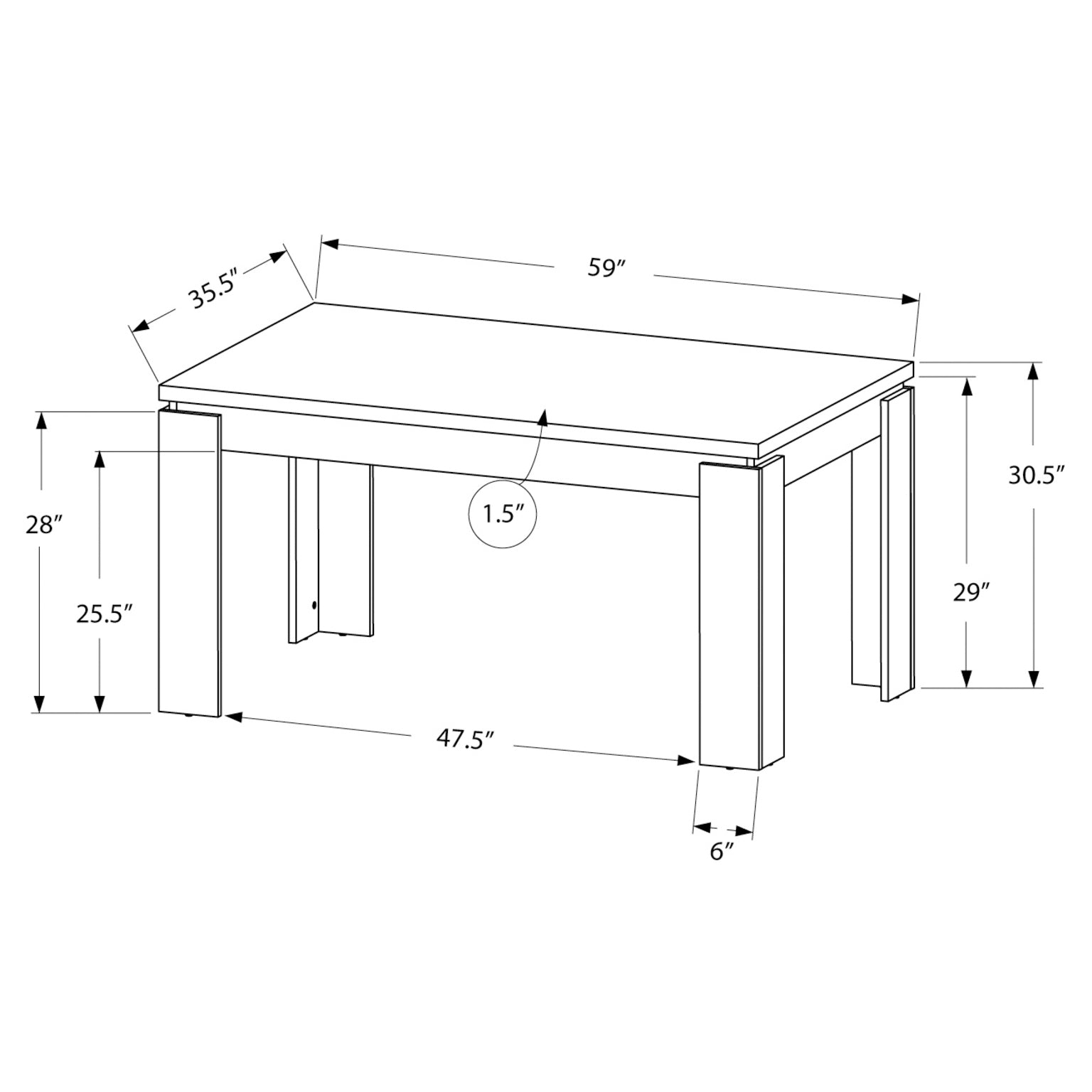I 1056 Table A Manger, 60" Rectangulaire, Cuisine, Salle À Manger, Stratifié, Blanc, Contemporain, Moderne - Simple Boutique