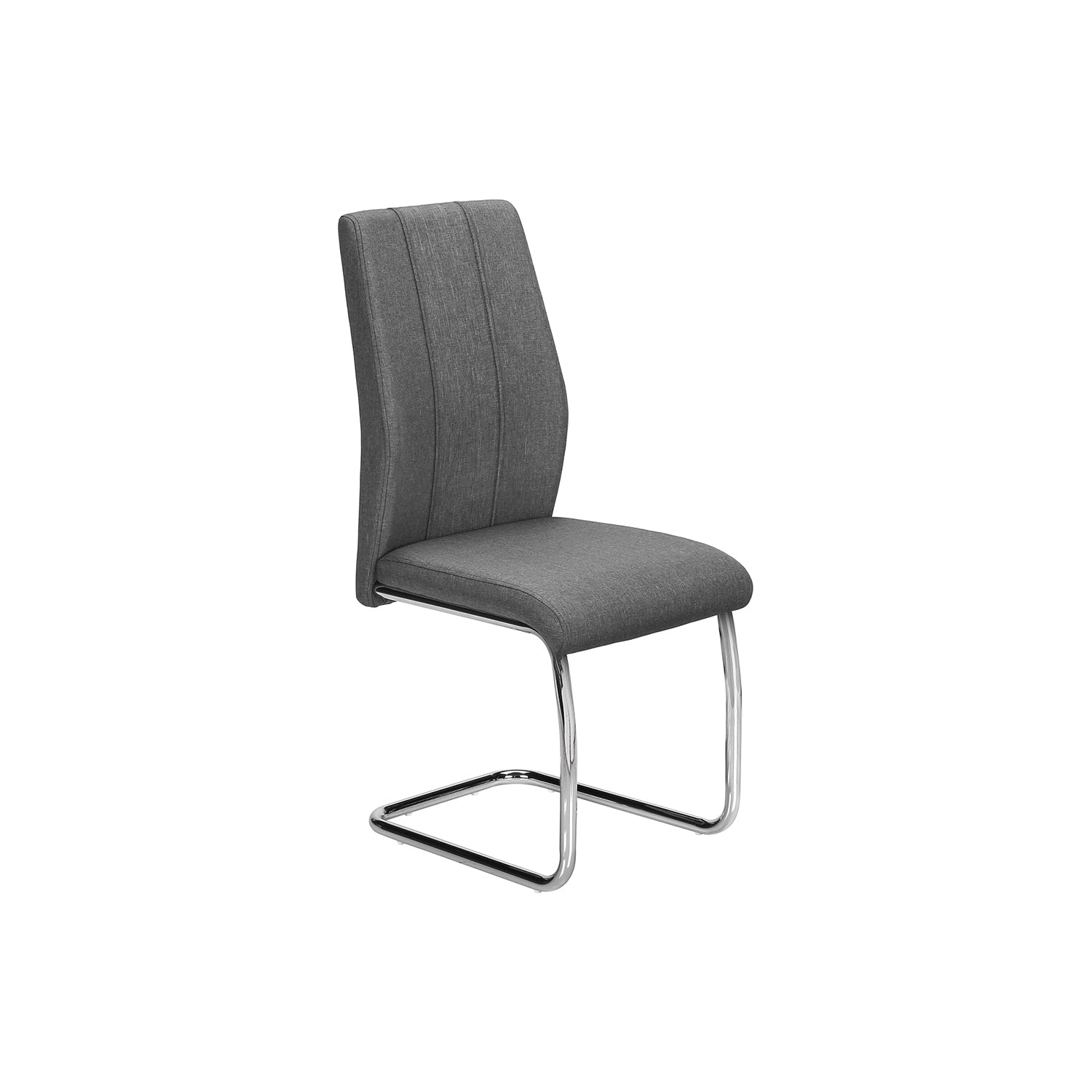I 1061 - Chaise De Salle À Manger, Ensemble De 2, Coté, Rembourré, Cuisine, Salle À Manger, 39 Pouces De Hauteur, Tissu Gris, Métal Chromé, Contemporain, Moderne - Simple Boutique