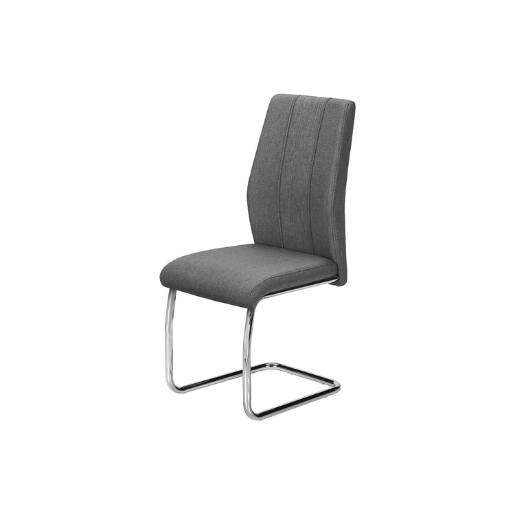 I 1061 - Chaise De Salle À Manger, Ensemble De 2, Coté, Rembourré, Cuisine, Salle À Manger, 39 Pouces De Hauteur, Tissu Gris, Métal Chromé, Contemporain, Moderne - Simple Boutique