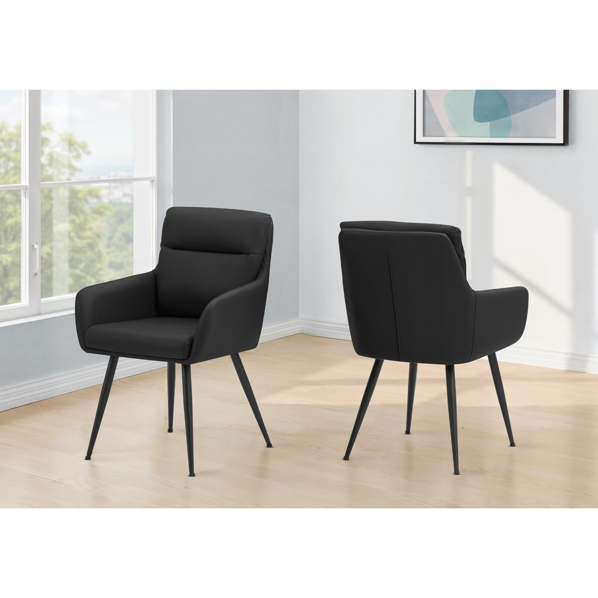 I 1115 - Chaise, 34'' Hauteur, Ensemble De 2, Rembourré, Coté, Salle À Manger, Cuisine, Aspect Cuir Noir, Métal Noir, Contemporain, Moderne - Simple Boutique