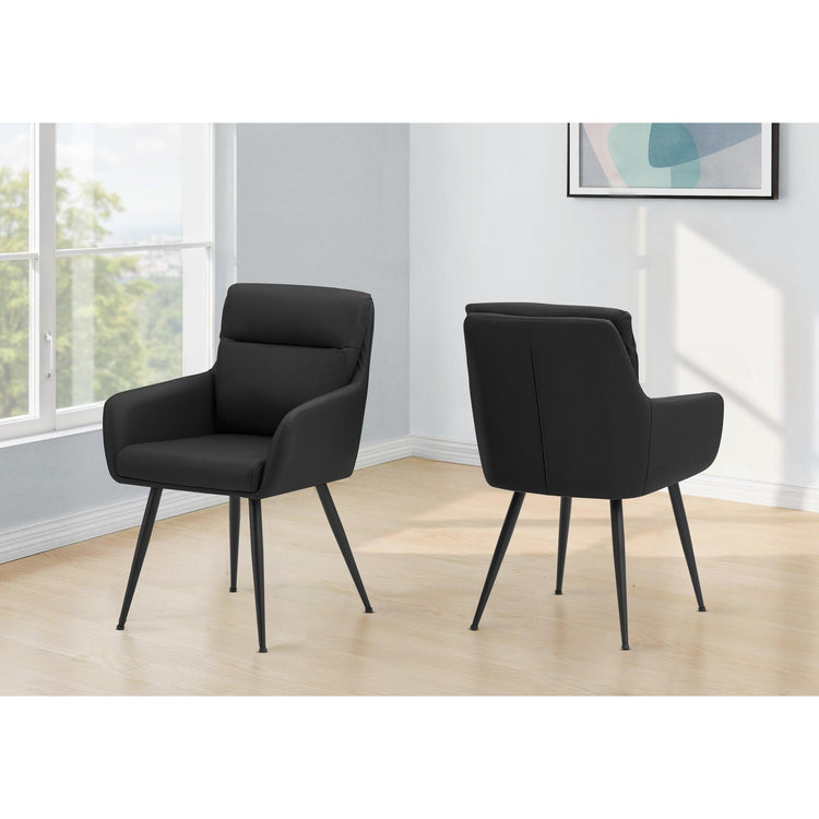 I 1115 - Chaise, 34'' Hauteur, Ensemble De 2, Rembourré, Coté, Salle À Manger, Cuisine, Aspect Cuir Noir, Métal Noir, Contemporain, Moderne - Simple Boutique