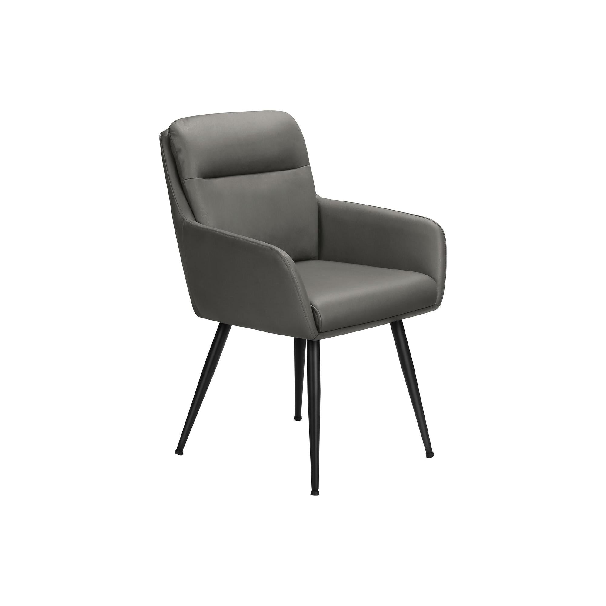I 1116 - Chaise, 34'' Hauteur, Ensemble De 2, Rembourré, Coté, Salle À Manger, Cuisine, Aspect Cuir Gris, Métal Noir, Contemporain, Moderne - Simple Boutique