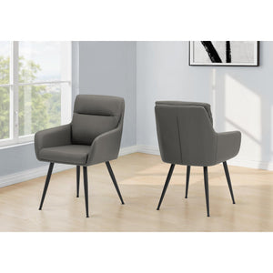 I 1116 - Chaise, 34'' Hauteur, Ensemble De 2, Rembourré, Coté, Salle À Manger, Cuisine, Aspect Cuir Gris, Métal Noir, Contemporain, Moderne - Simple Boutique
