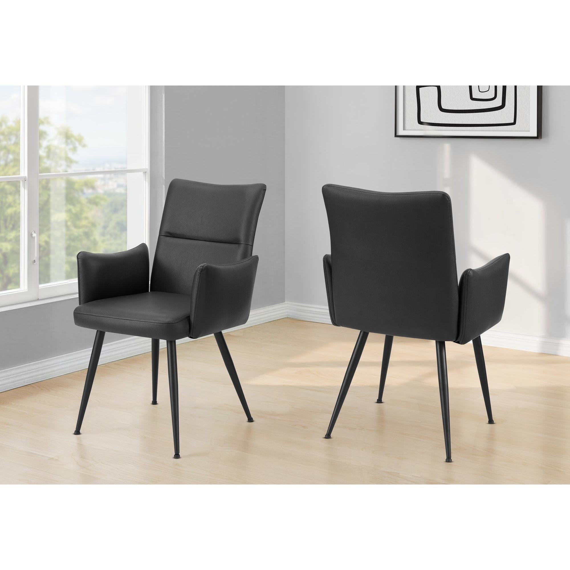I 1125 - Chaise, 36'' De Haut, Ensemble De 2, Rembourré, Coté, Salle À Manger, Cuisine, Aspect Cuir Noir, Métal Noir, Contemporain, Moderne - Simple Boutique