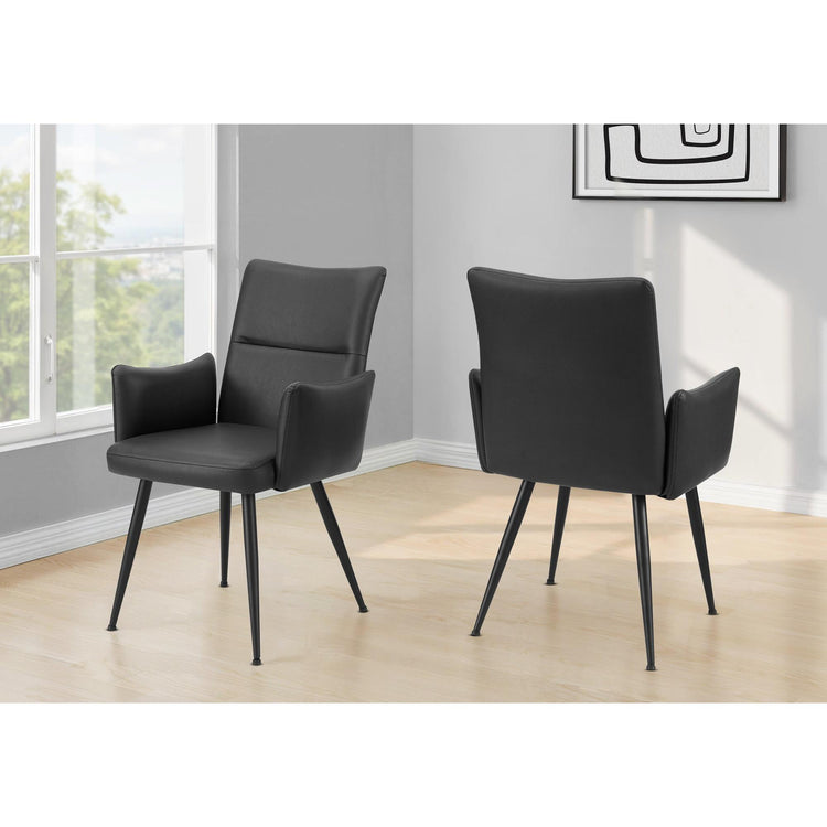 I 1125 - Chaise, 36'' De Haut, Ensemble De 2, Rembourré, Coté, Salle À Manger, Cuisine, Aspect Cuir Noir, Métal Noir, Contemporain, Moderne - Simple Boutique
